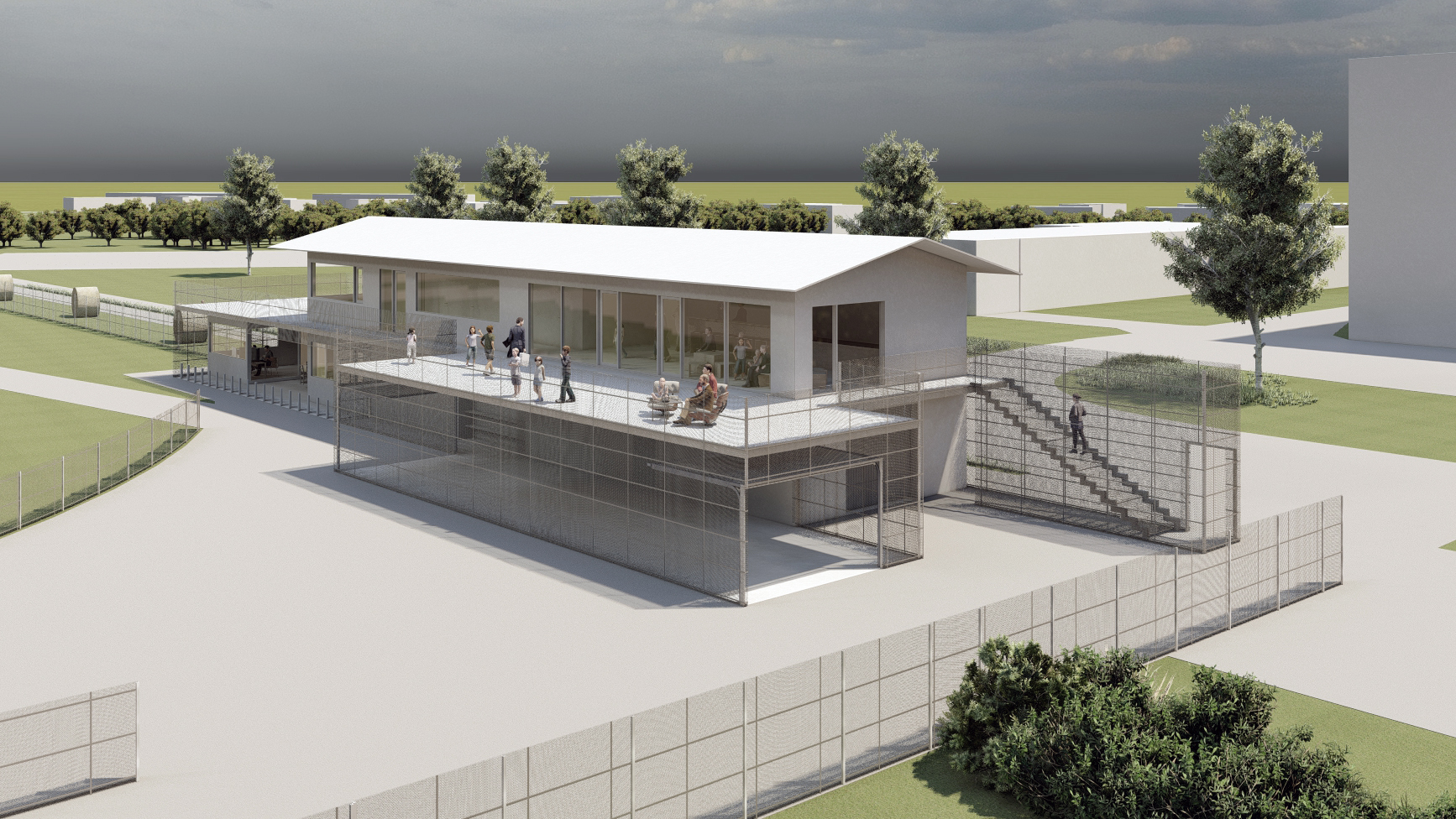 Käina Karting Centre — aerial view of the building from the Coop side, visualisation