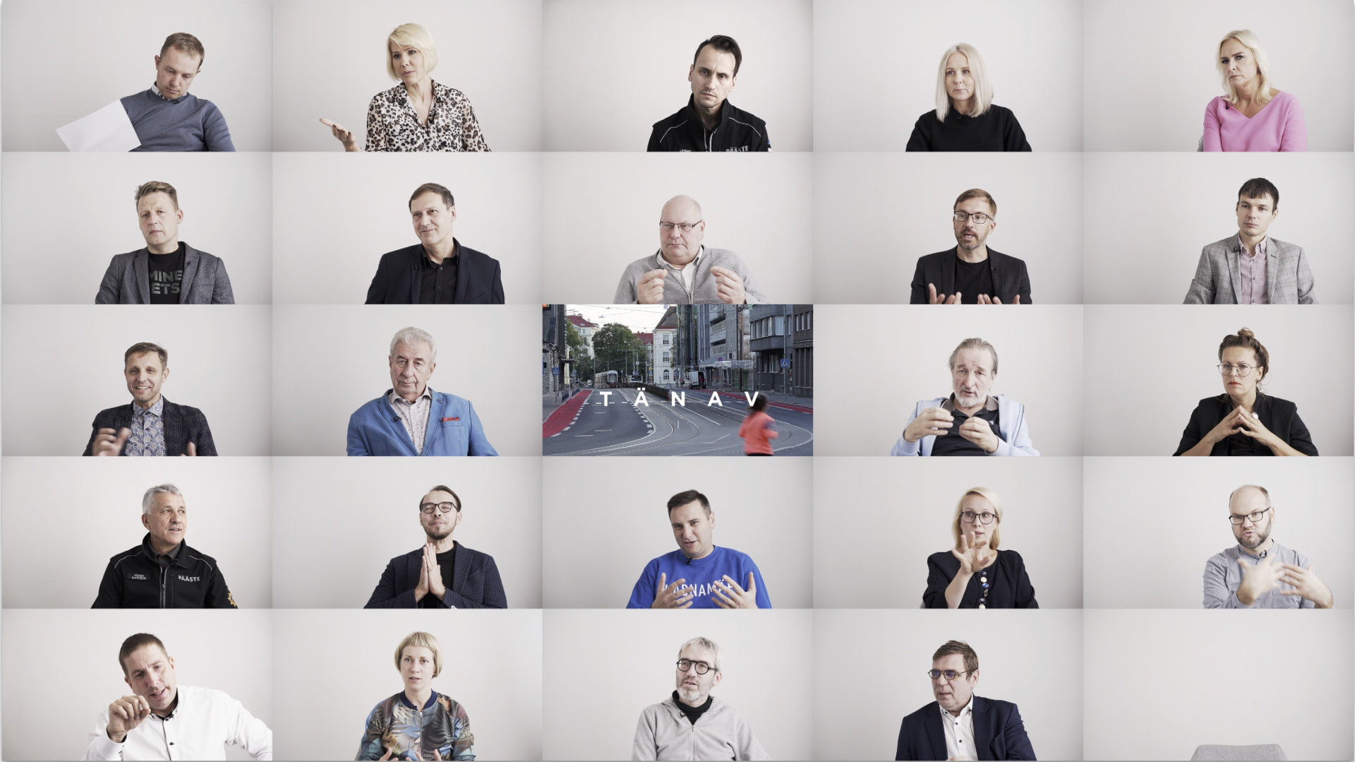 Street I — grid of interview video stills, photo by Tõnu Tunnel