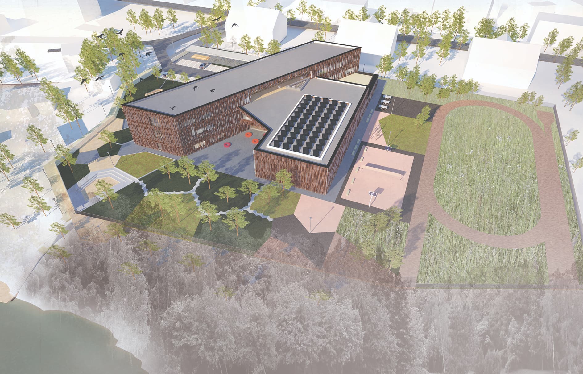 Sillamäe Old Town School — aerial view of the site and sports grounds