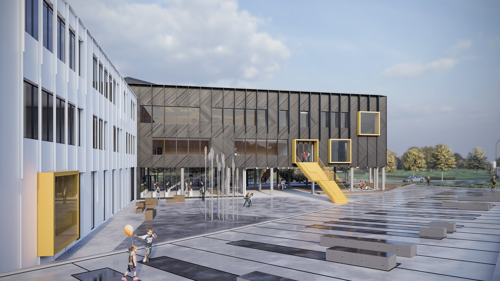 Rakvere State Gymnasium — the new wing over the school square