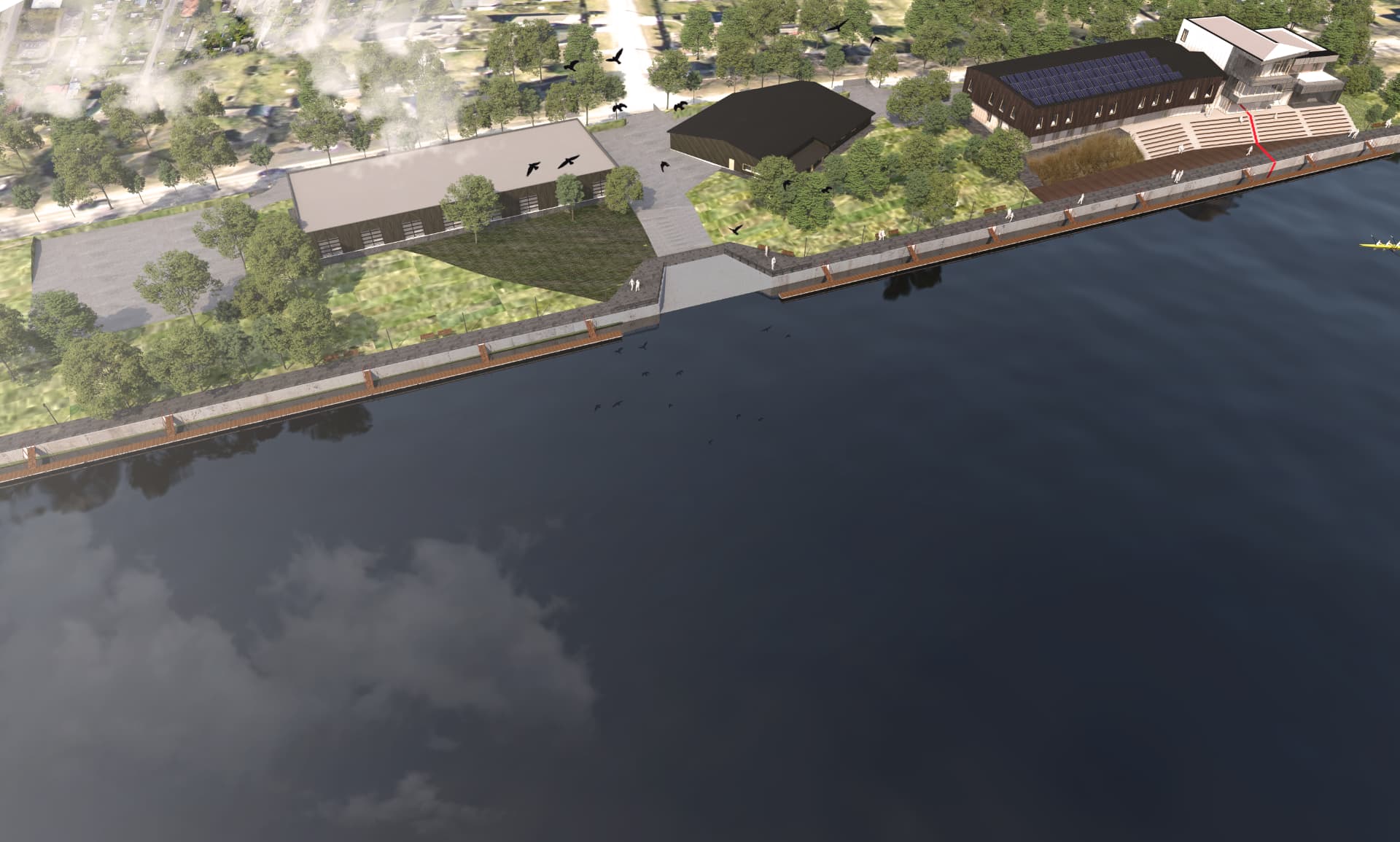 Pärnu Rääma Rowing Centre — aerial view of the riverfront
