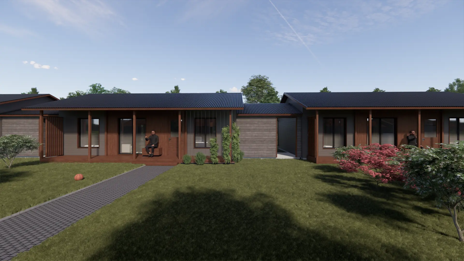 Kirsiaia Row Houses, Vääna — courtyard frontage and entrances, visualisation by Tõnis Savi