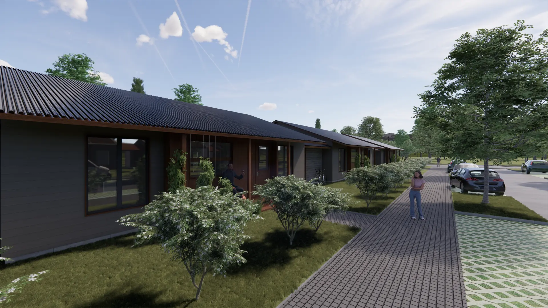 Kirsiaia Row Houses, Vääna — internal footpath between homes, visualisation by Tõnis Savi