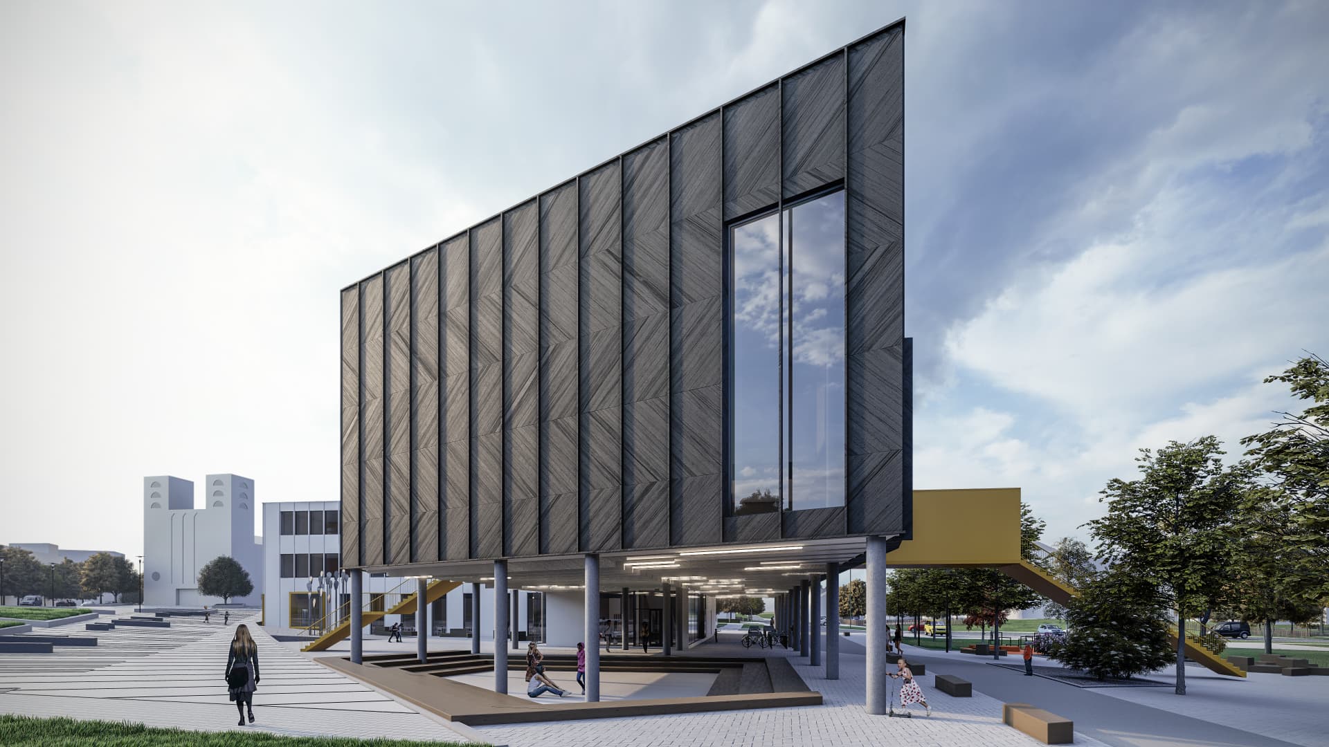 Rakvere State Gymnasium — gable end with the full-height window