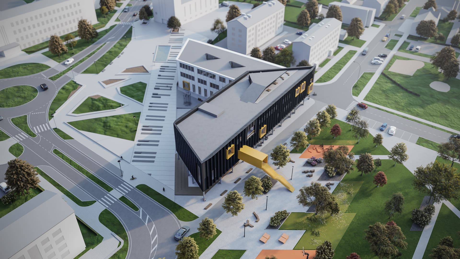 Rakvere State Gymnasium — aerial view of the school in its town setting