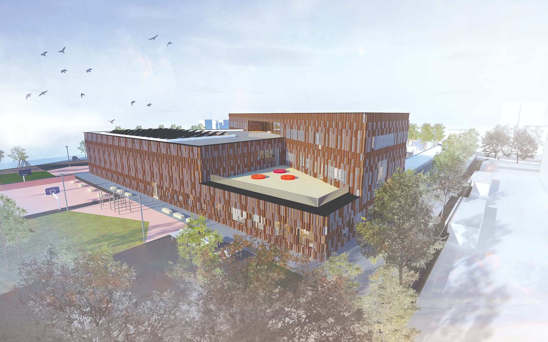 Sillamäe Old Town School — timber facade and roof terrace
