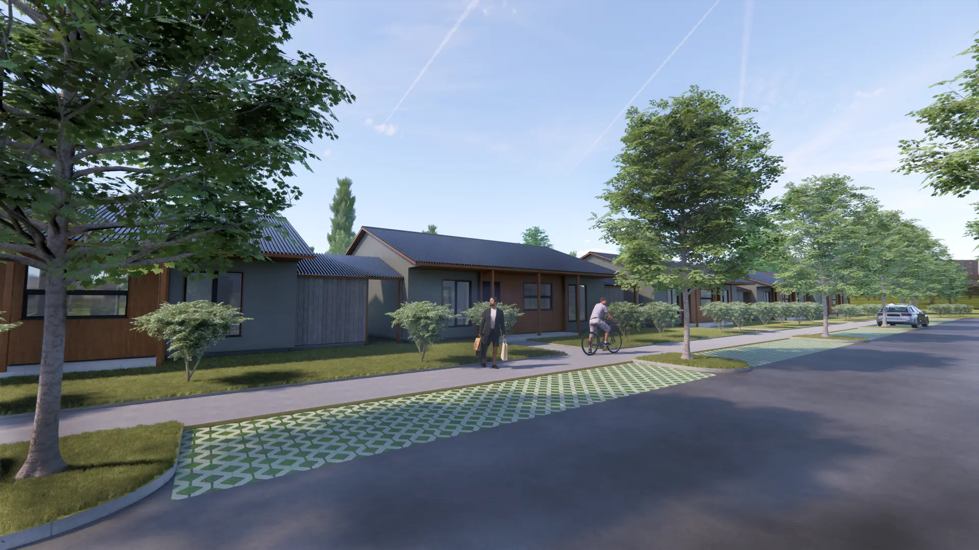 Kirsiaia Row Houses, Vääna — Phase II larger house volume, visualisation by Tõnis Savi