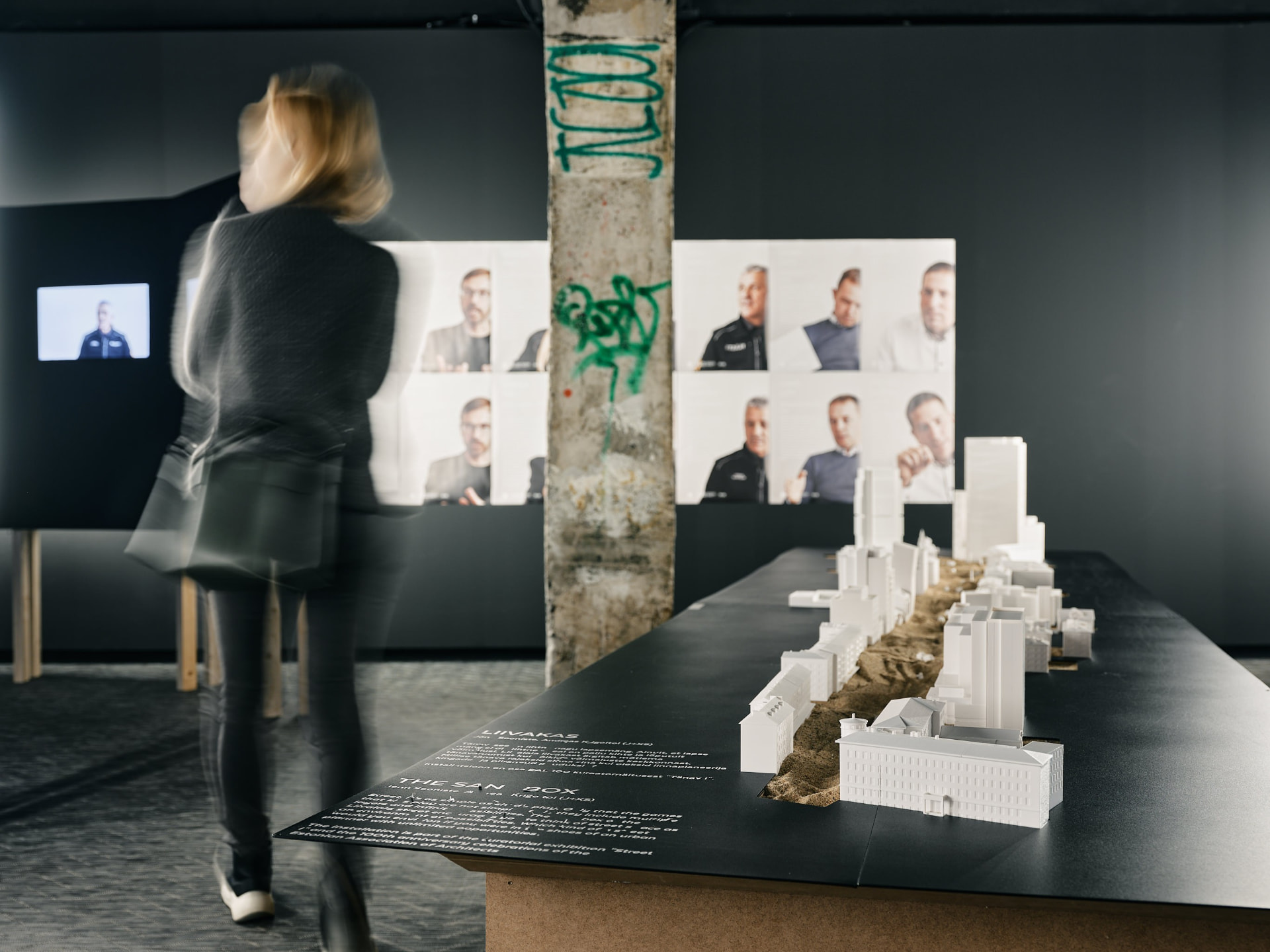 Street I — exhibition model and interview screens, photo by Tõnu Tunnel